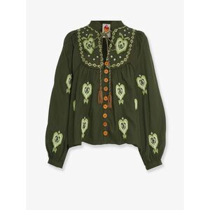 Farm Rio Women Embroidered Puff Sleeve Lenzingâ„¢ Ecoveroâ„¢ Euroflaxâ„¢ Shirt